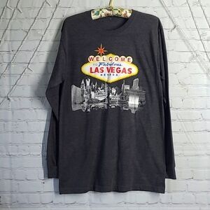 Las Vegas Strip Nevada Casual Gray Graphic Print Long Sleeve Tee Men's Size 2XL
